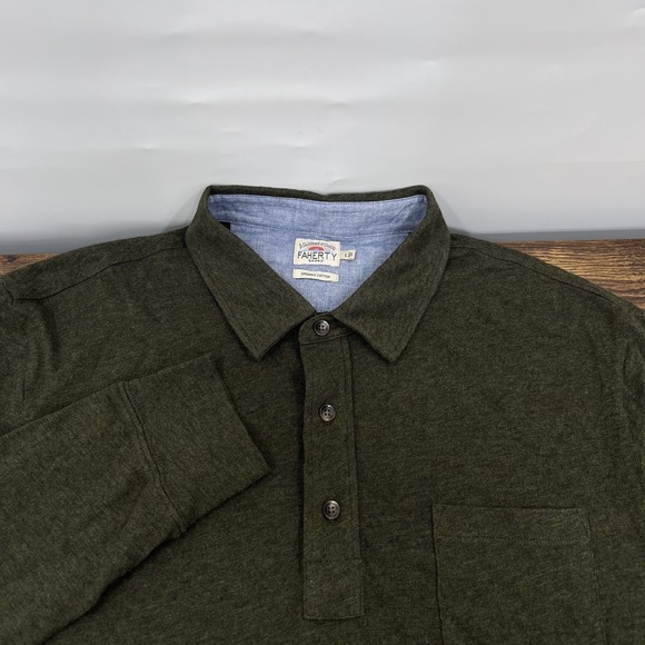 Faherty Other - Faherty Long-Sleeve Luxe Heathered Polo Mens L 1/4 Button Olive Green Pocket EUC